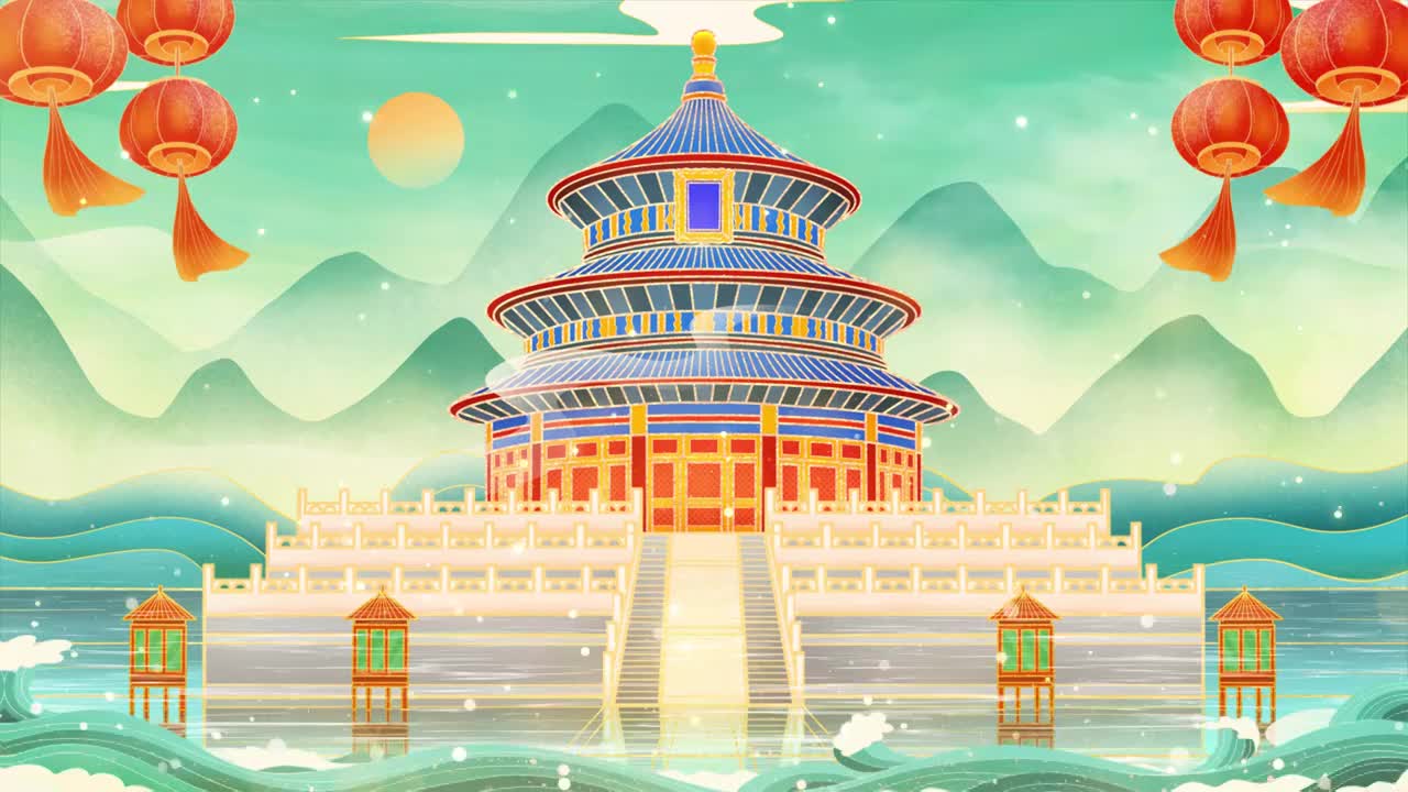 北京地标城市建筑剪影国风节日庆祝背景视频素材