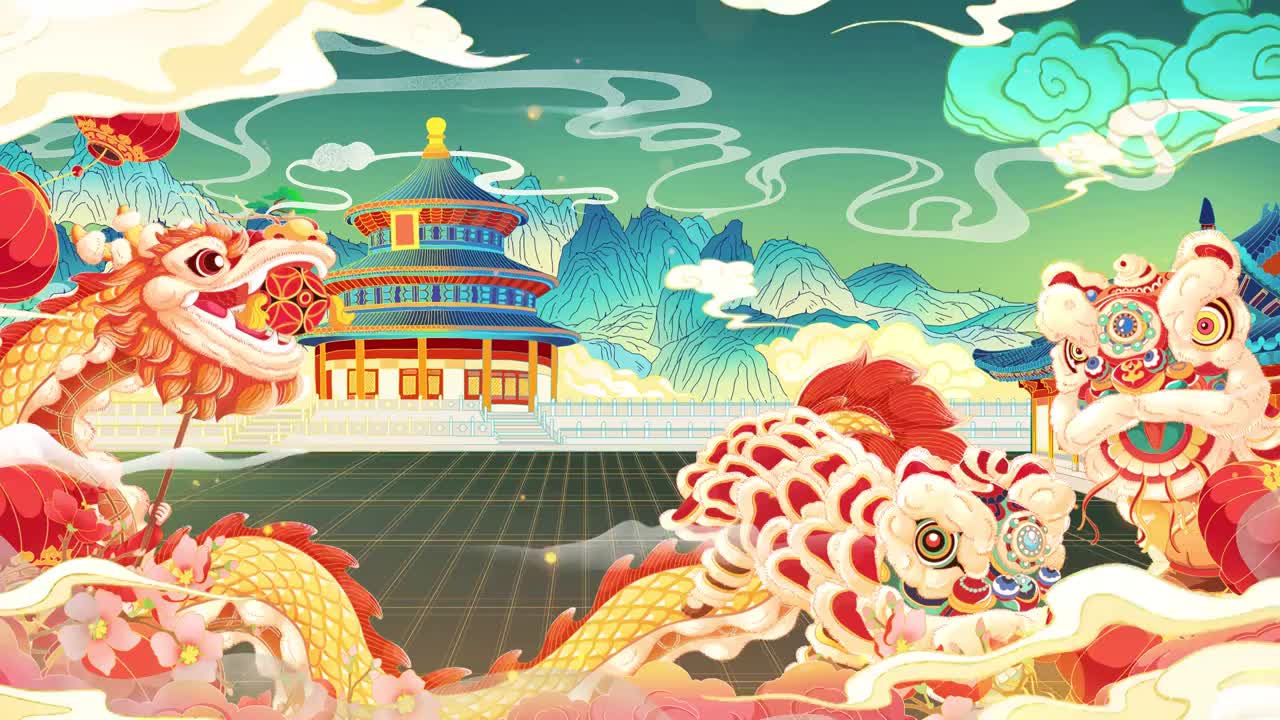 城市地标北京建筑剪影国风节日庆祝背景视频素材