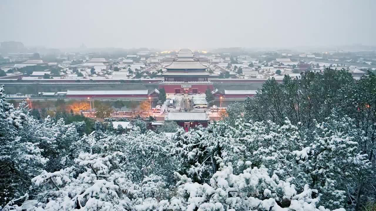 北京中轴线古建紫禁城北平故宫冬季雪景视频下载