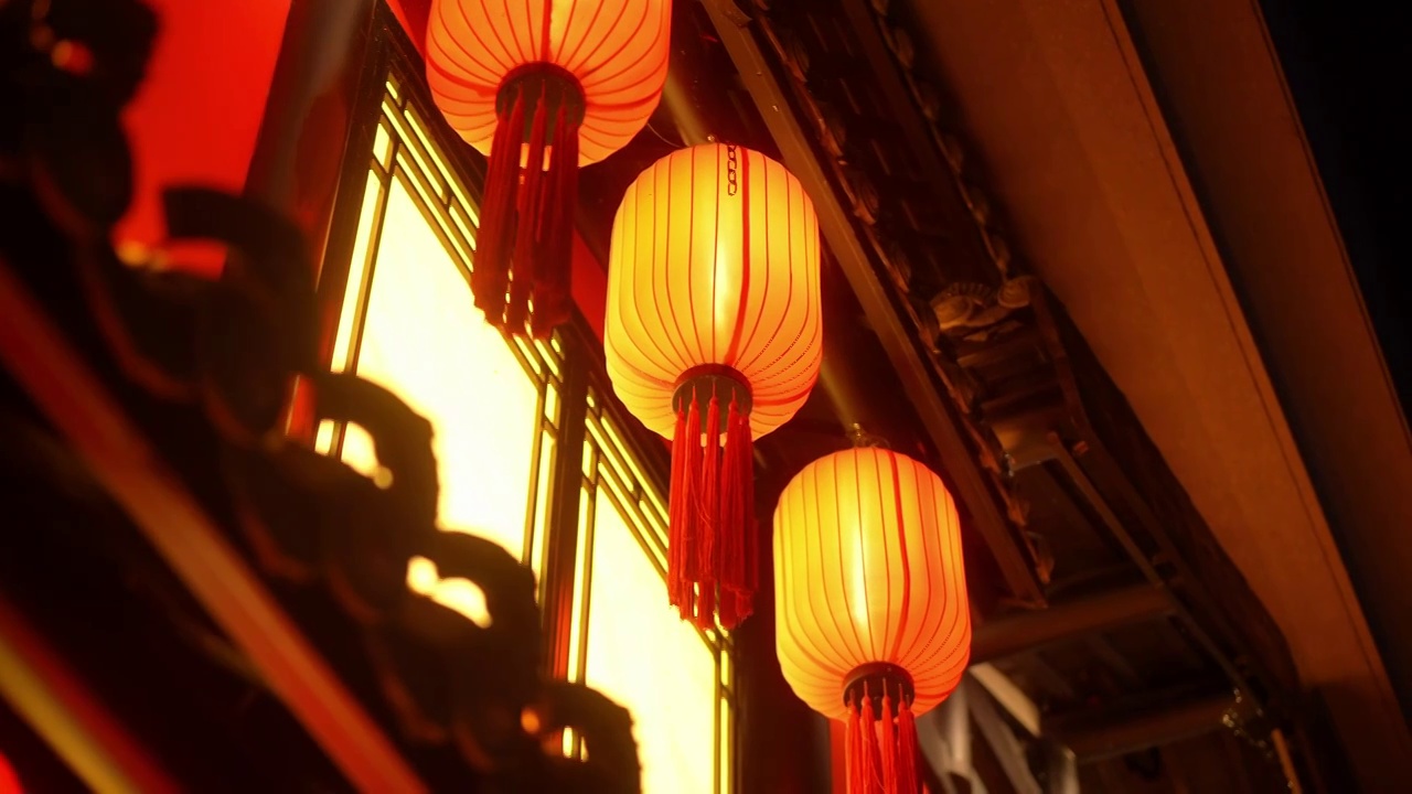 传统建筑红灯笼夜景视频下载