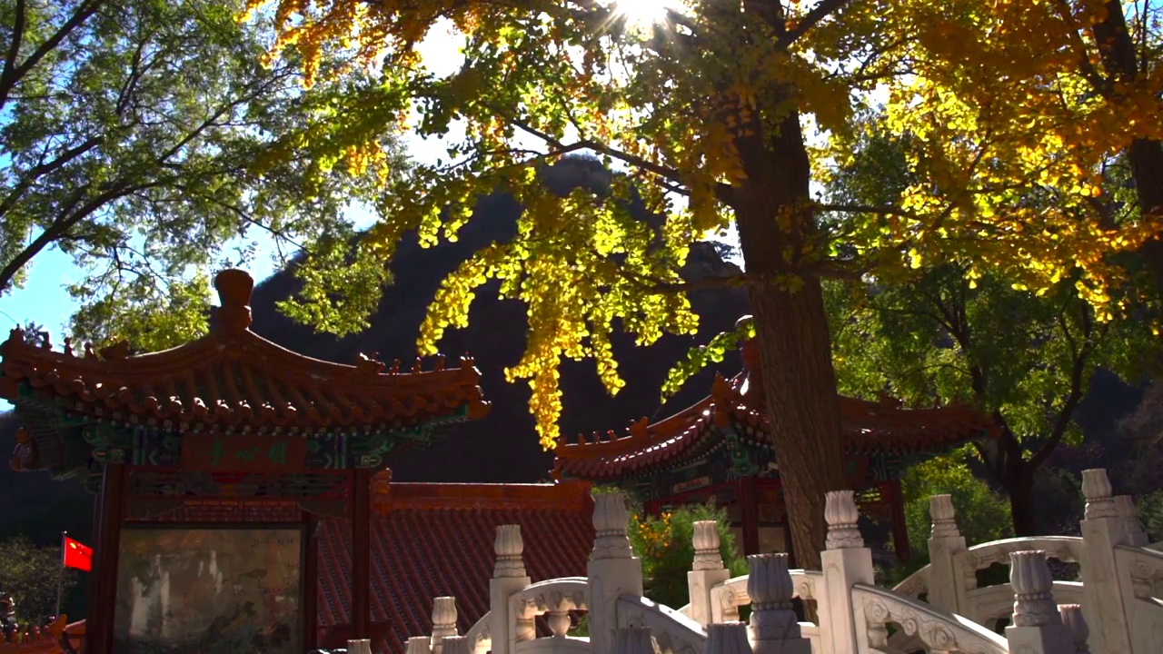 北京秋天阳光下的白瀑寺视频素材