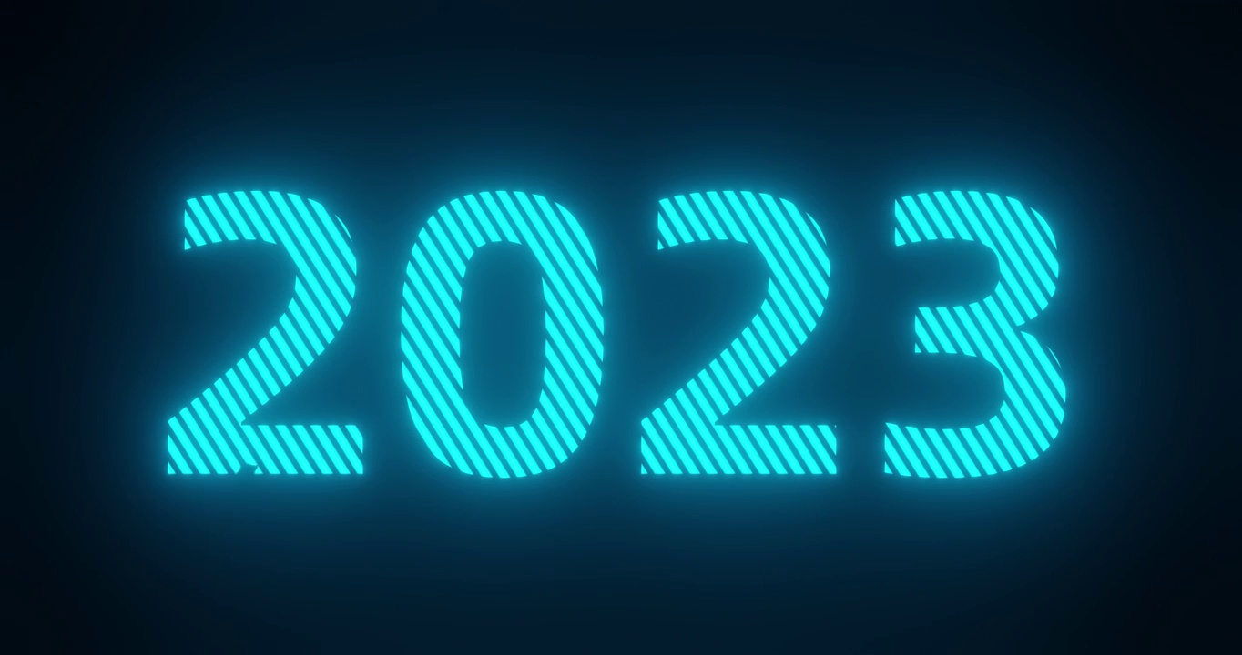 三维浅蓝色霓虹文字：迎来2023年视频下载