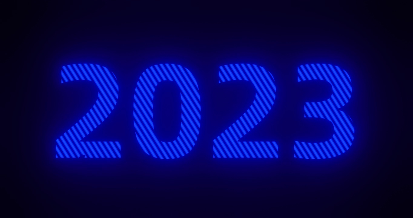 三维深蓝色霓虹文字：迎来2023年视频下载