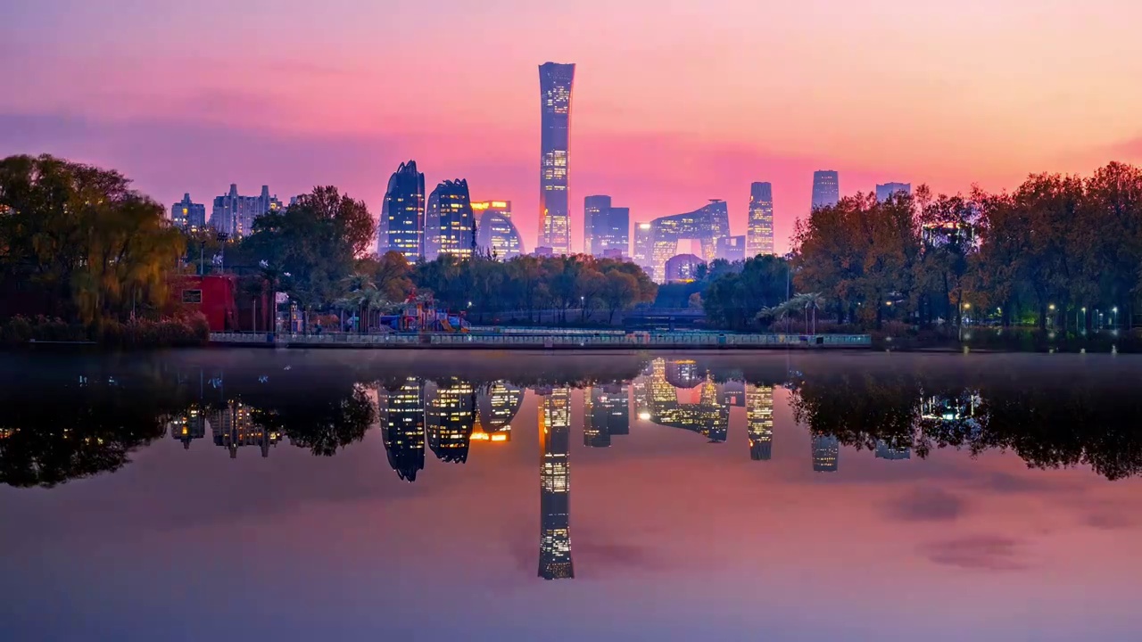 北京CBD夜色日转夜视频下载