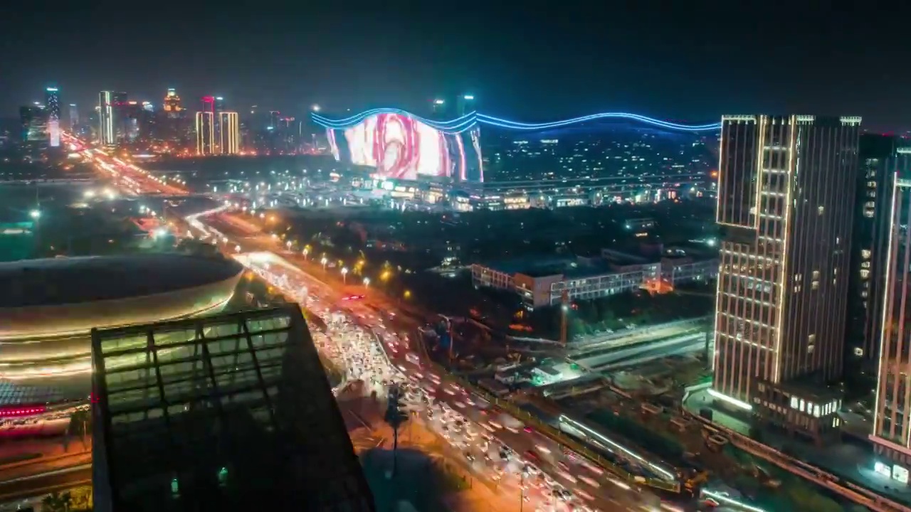成都市高新区金融城环球中心航拍夜景延时视频素材