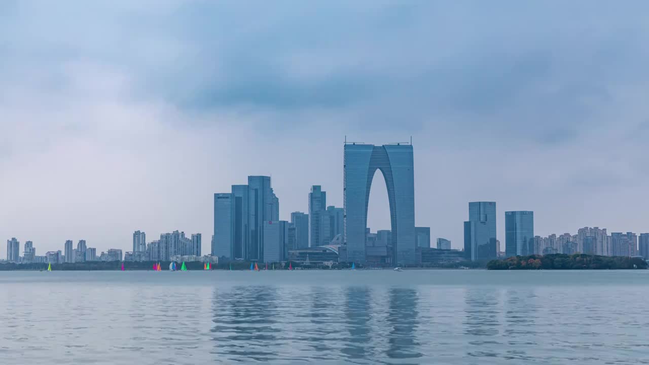 苏州园区金鸡湖的帆船赛延时视频下载