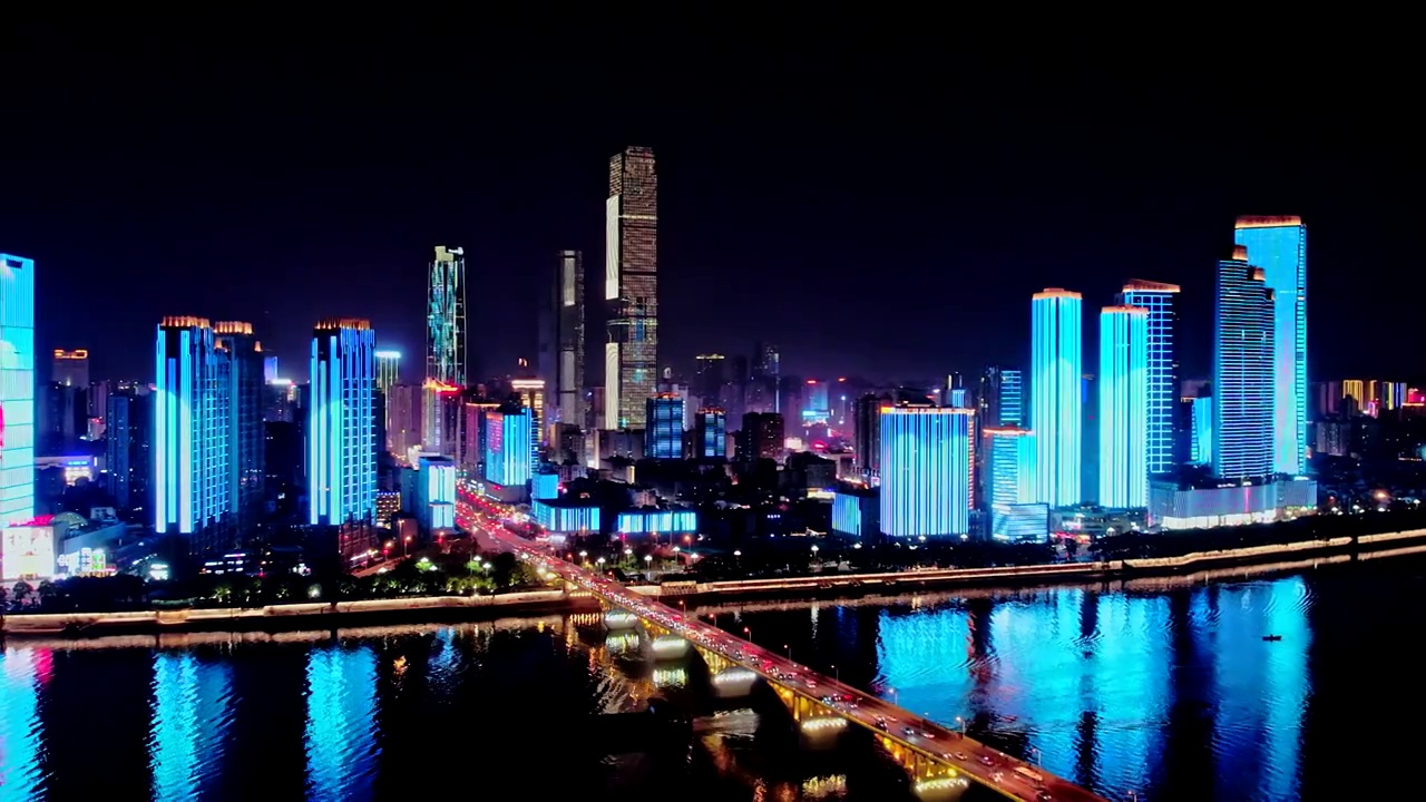 湖南长沙橘子洲头市中心城市夜景航拍视频下载