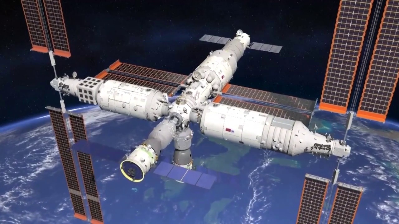 中国航空航天神舟天宫神舟十四神舟14在太空中的模型CG（选编）视频素材