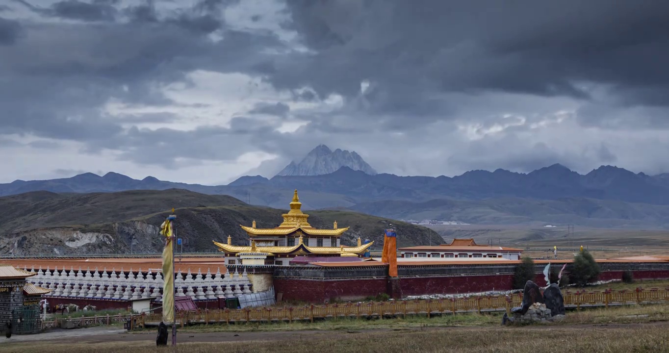塔公寺，塔公草原，寺庙的金顶，甘孜的风景视频素材