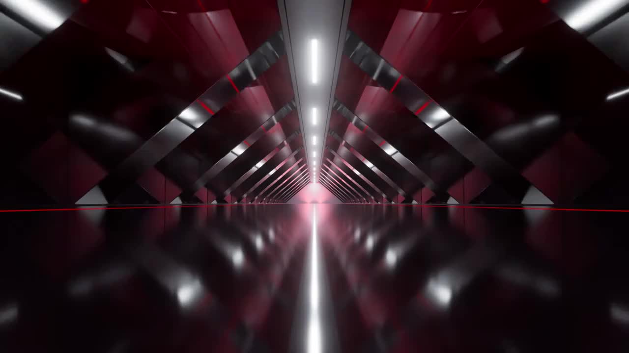 霓虹发光线条与隧道空间3D渲染视频素材