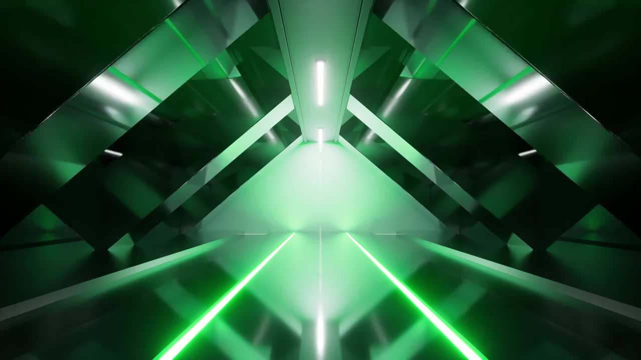 霓虹发光线条与隧道空间3D渲染视频素材