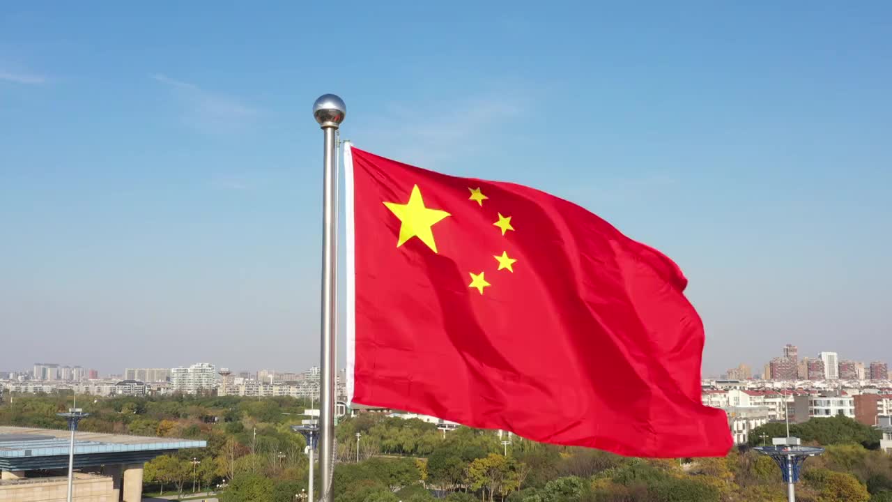 嘉兴南湖革命纪念馆红旗飘扬视频下载
