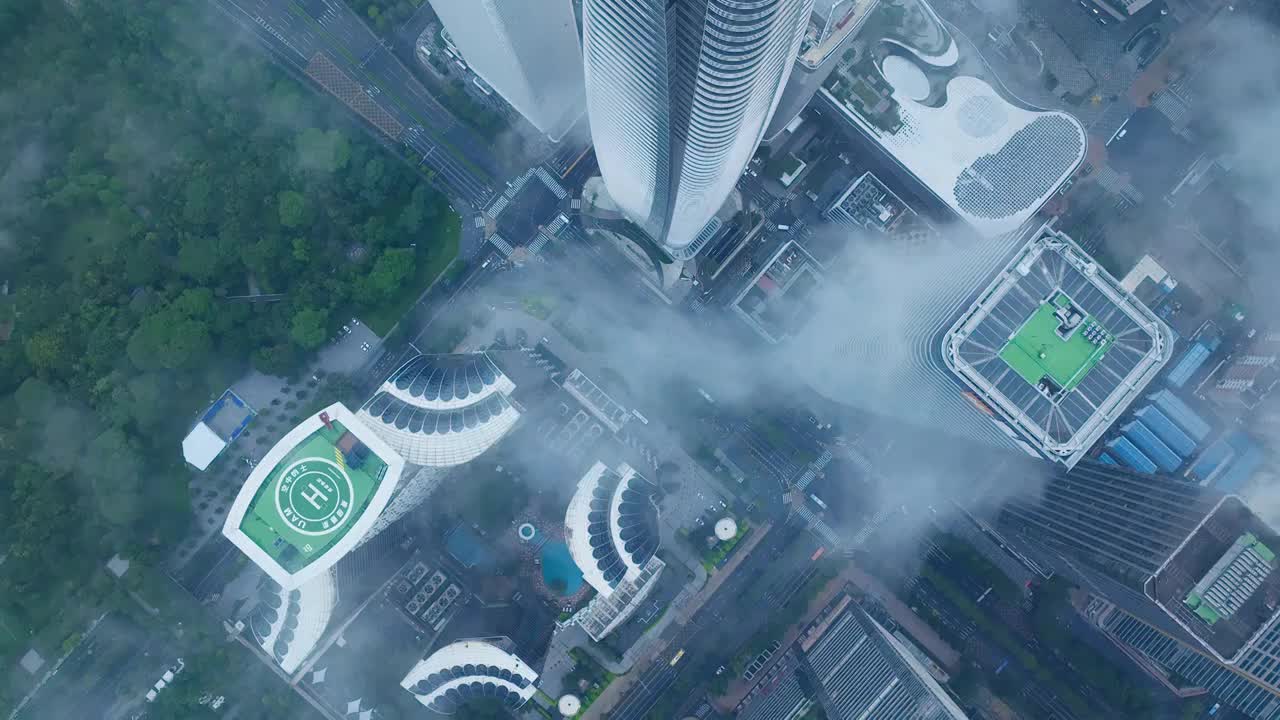 俯拍福田地标城市云海平流雾视频素材