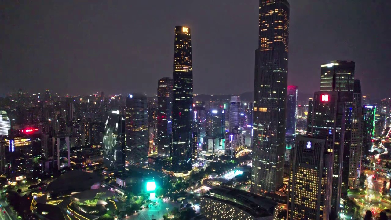 4k广州ifc夜景珠江新城cbd航拍城市风光视频下载