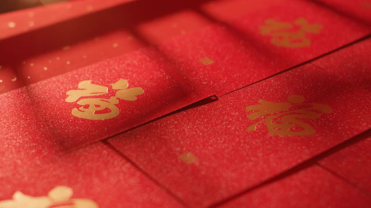 新年装饰用品福字中国结呲花烟花过年氛围视频素材