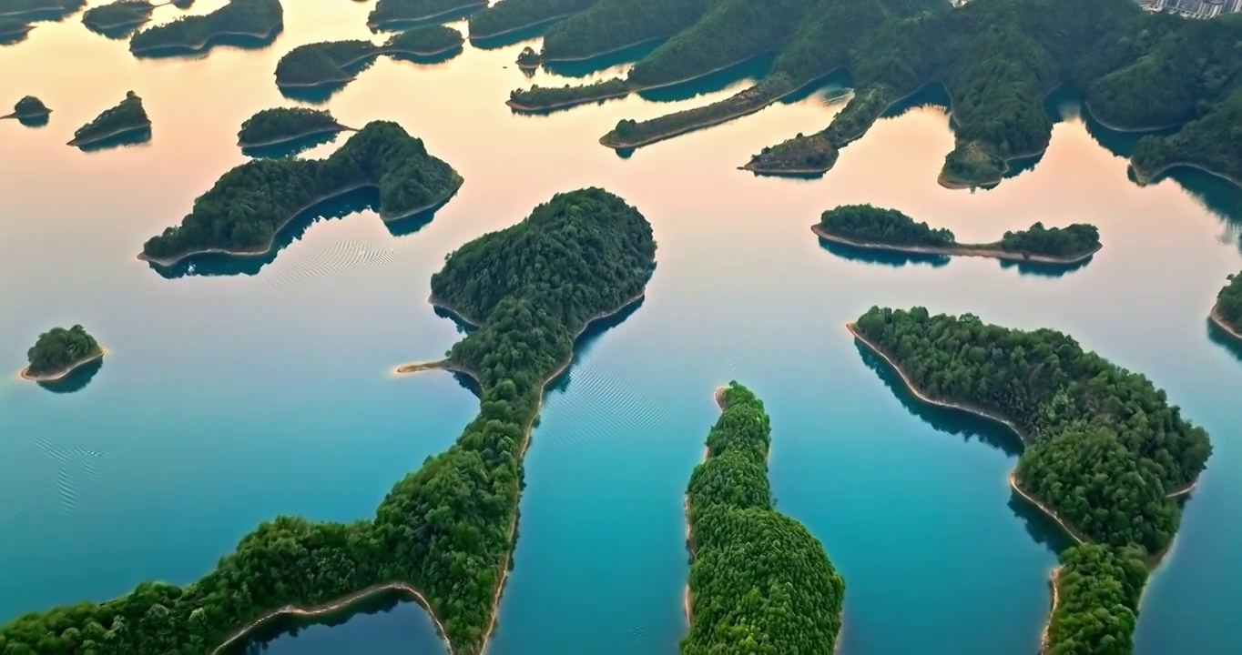 航拍中国杭州千岛湖山脉湖泊自然风光视频素材