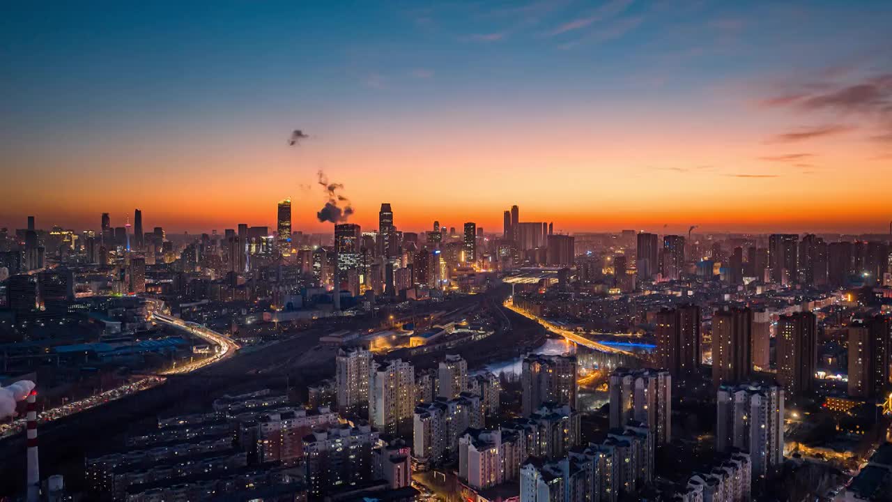 中国辽宁沈阳城市夜景航拍万家灯火视频素材