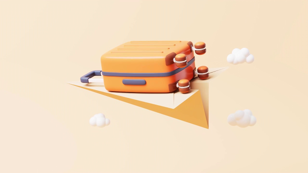 卡通行李箱与旅行主题循环动画3D渲染视频素材