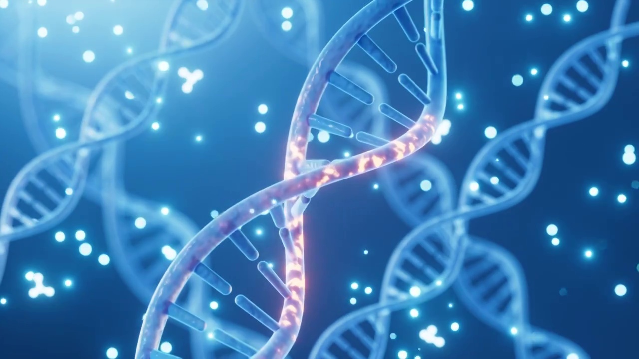 旋转的DNA与分子结构3D渲染视频下载