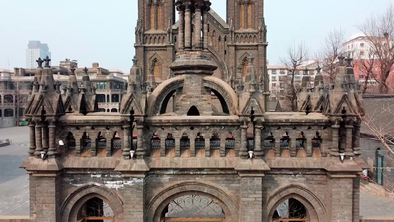 天津大教堂航拍风光风景视频素材