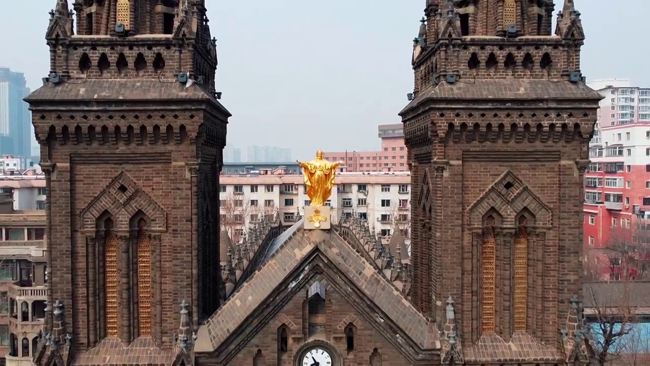 天津大教堂航拍风光风景视频素材
