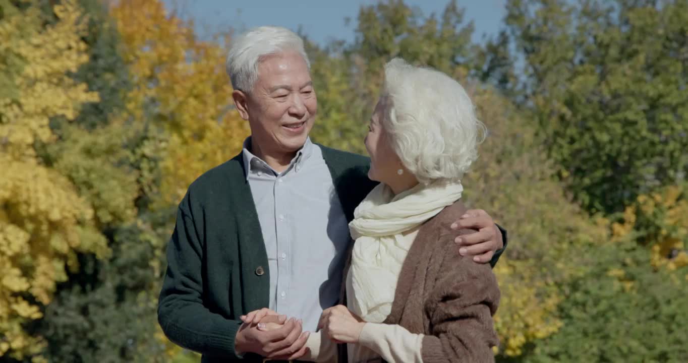 幸福的老年夫妇在公园里视频下载
