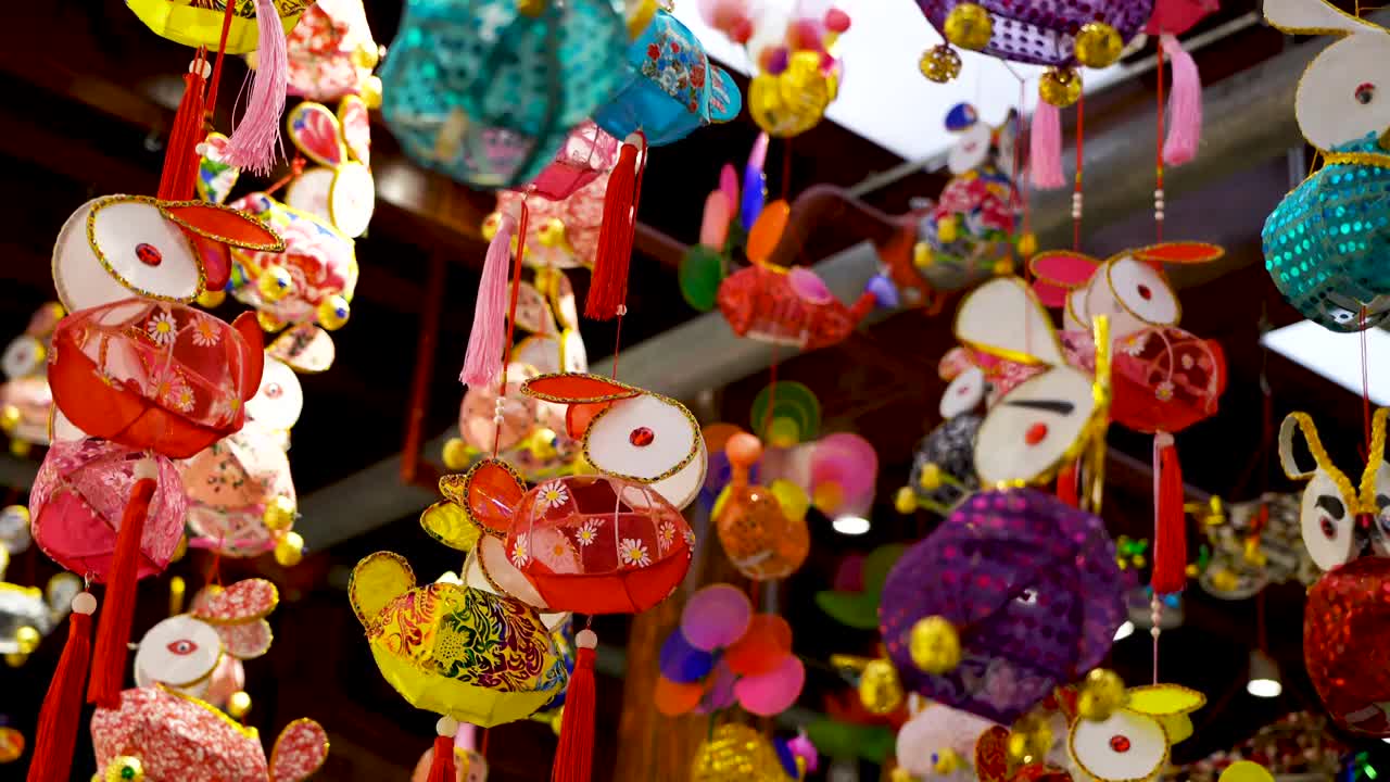 中国秦淮灯会，具有中国元素的兔子灯视频素材