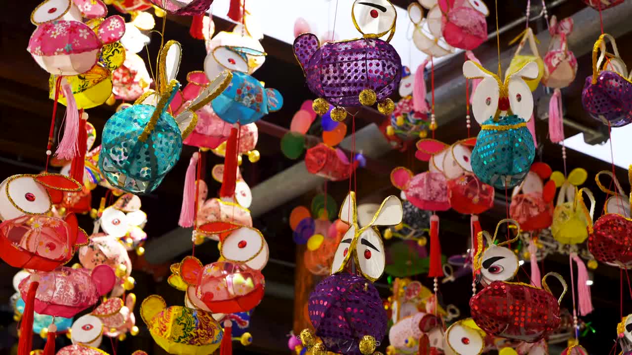 中国秦淮灯会，中国元素的兔子灯视频素材