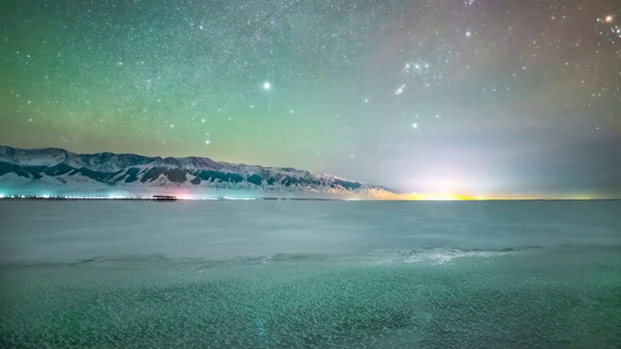 冰河与星云：新疆哈密高家湖与天山视频素材