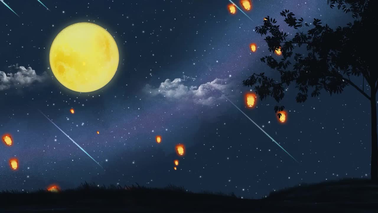 月圆夜放孔明灯,节日庆祝概念视频素材