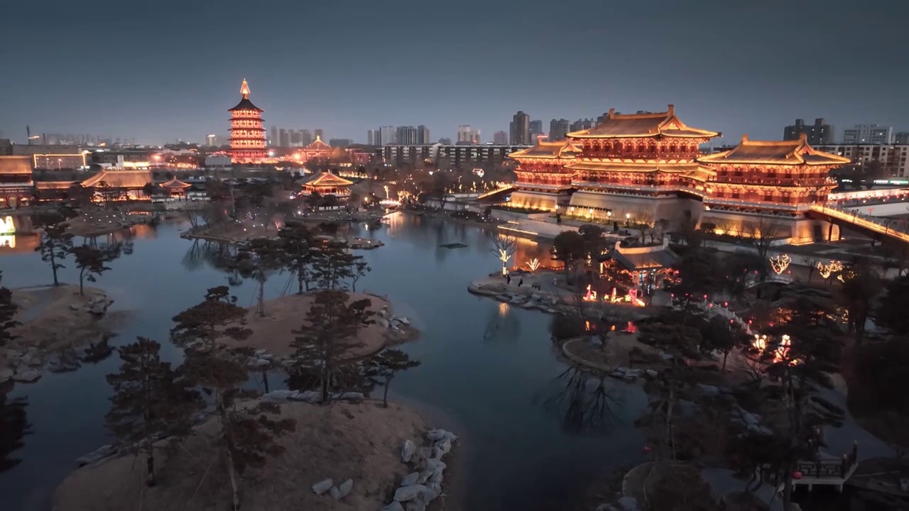 隋唐洛阳城九洲池航拍视频素材