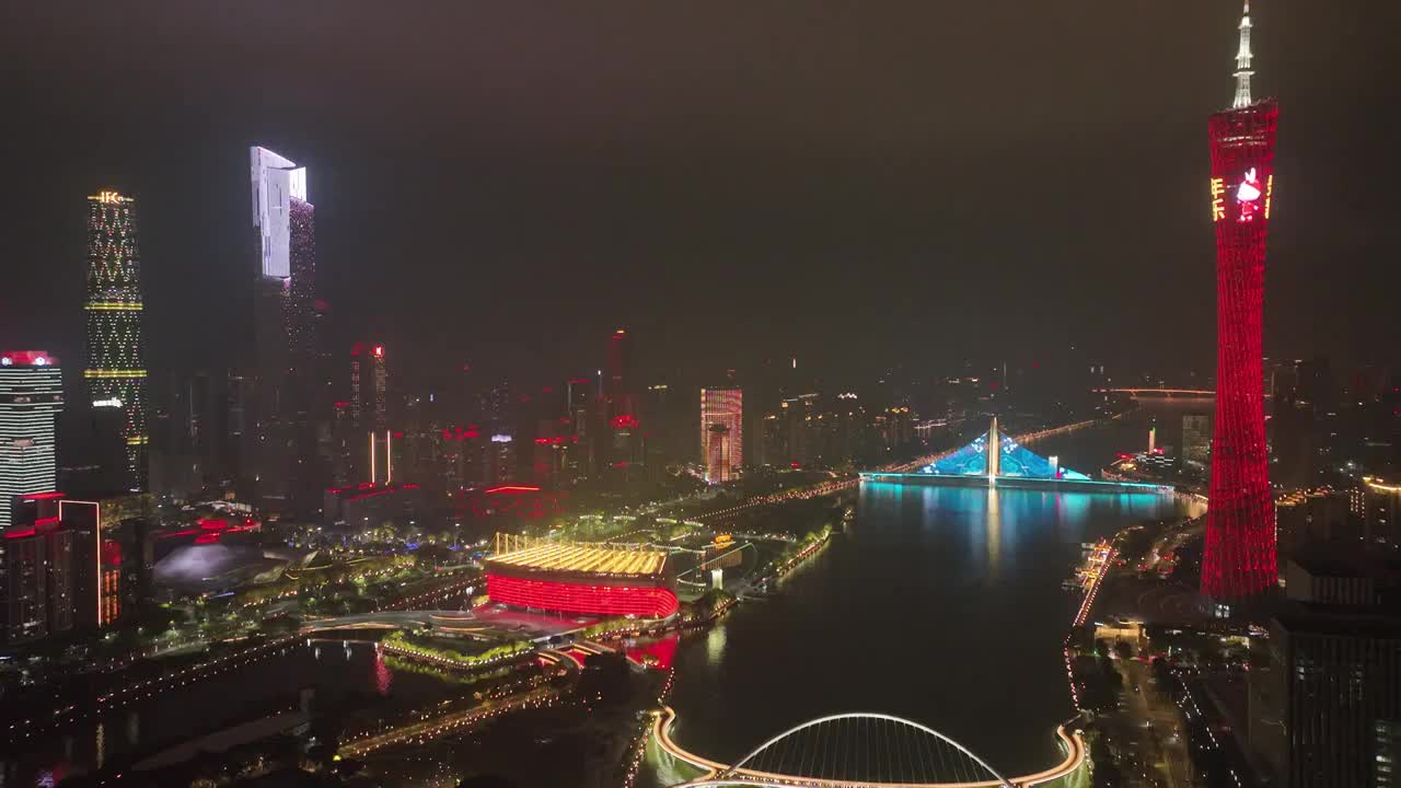 从广州塔沿珠江渐远拍摄猎德大桥海心桥广州塔和广州大桥视频下载