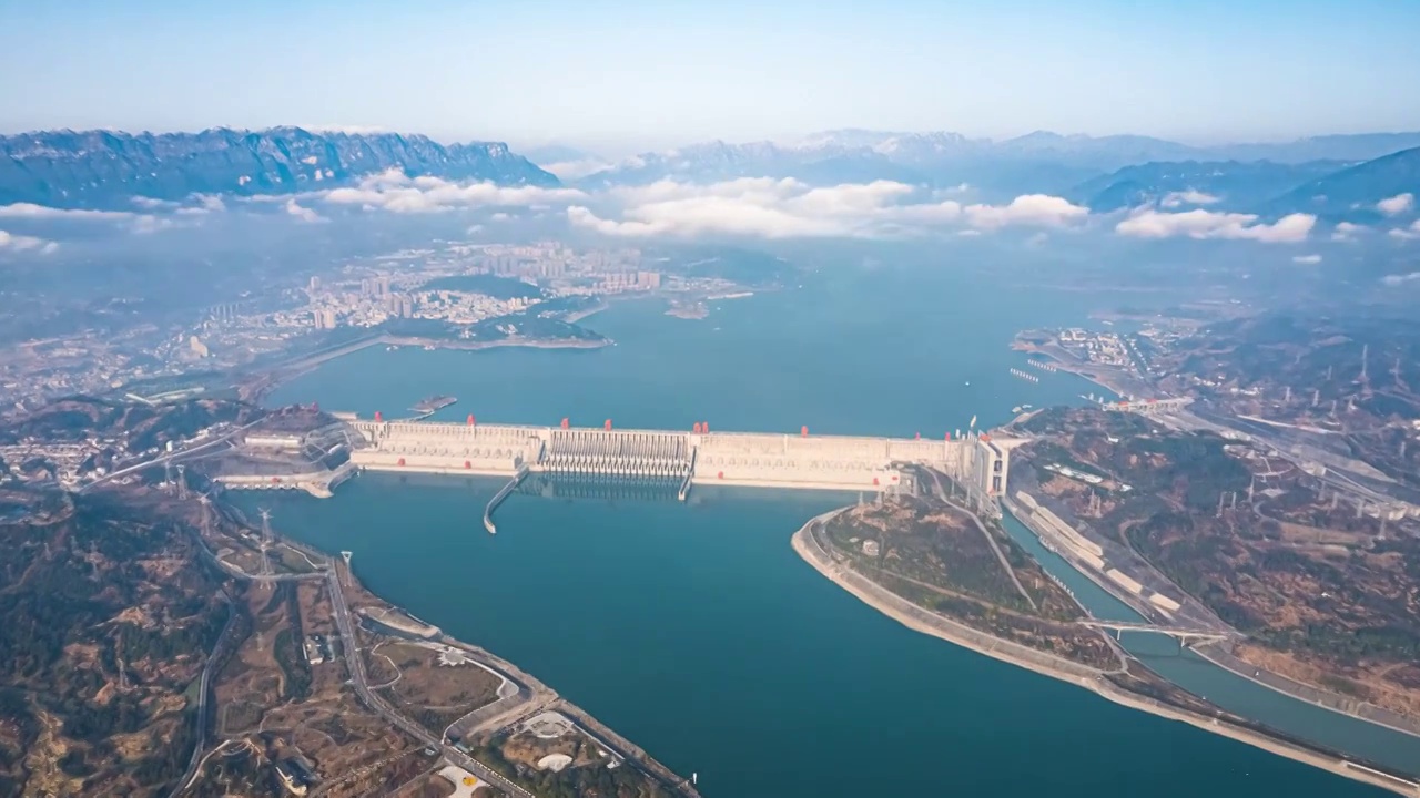 壮美三峡大坝超级水利工程壮丽山河航拍延时视频下载