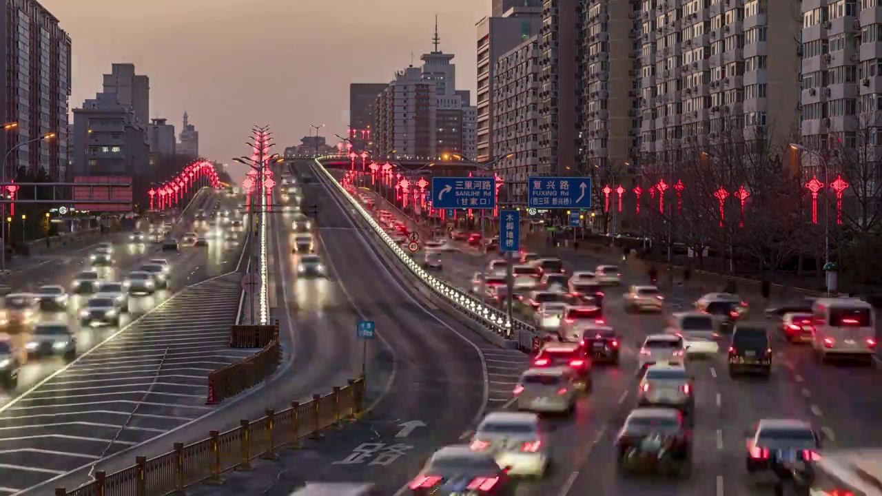 北京木樨地桥日转夜视频素材