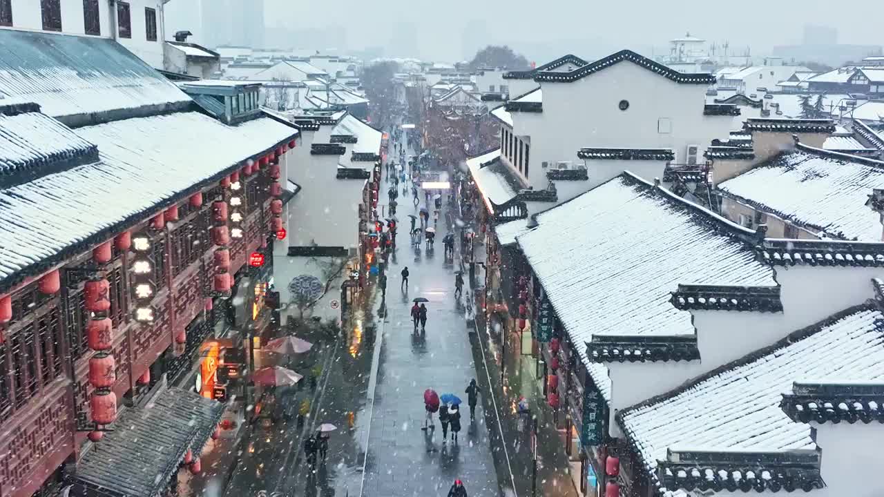 冬天雪中的南京夫子庙视频购买