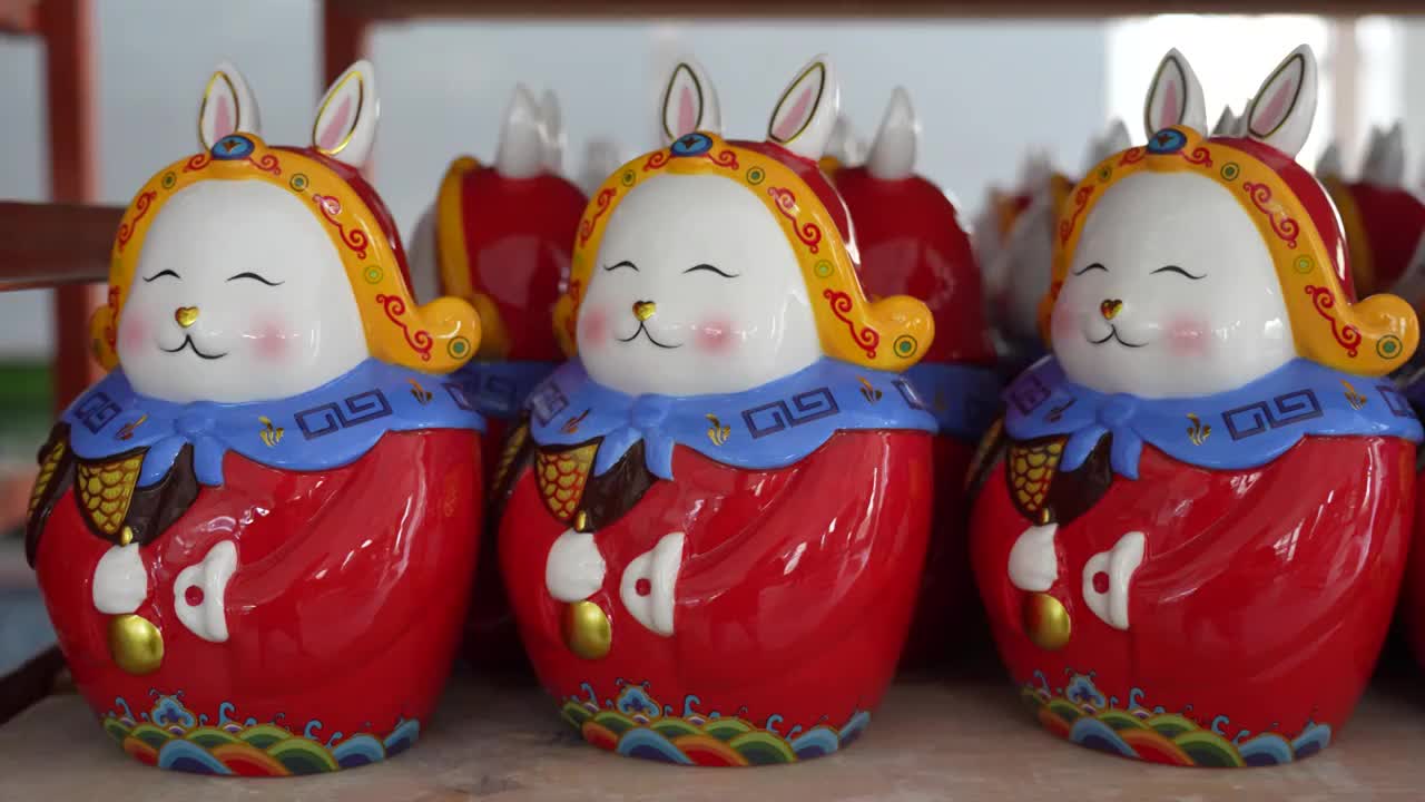 兔子年陶瓷雕塑制作彩绘画烧制文创产品文化视频下载