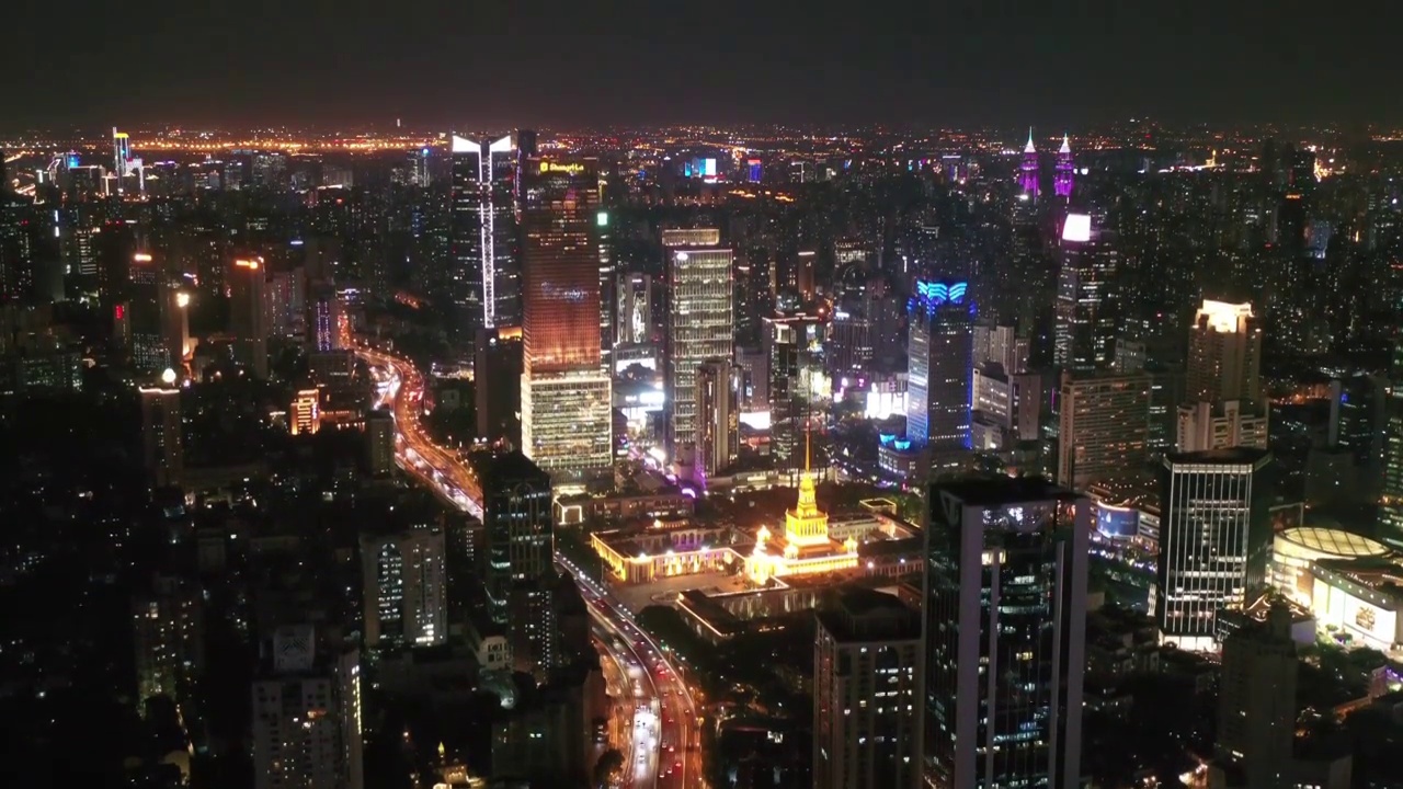 航拍上海静安区城市建筑风光夜景视频下载