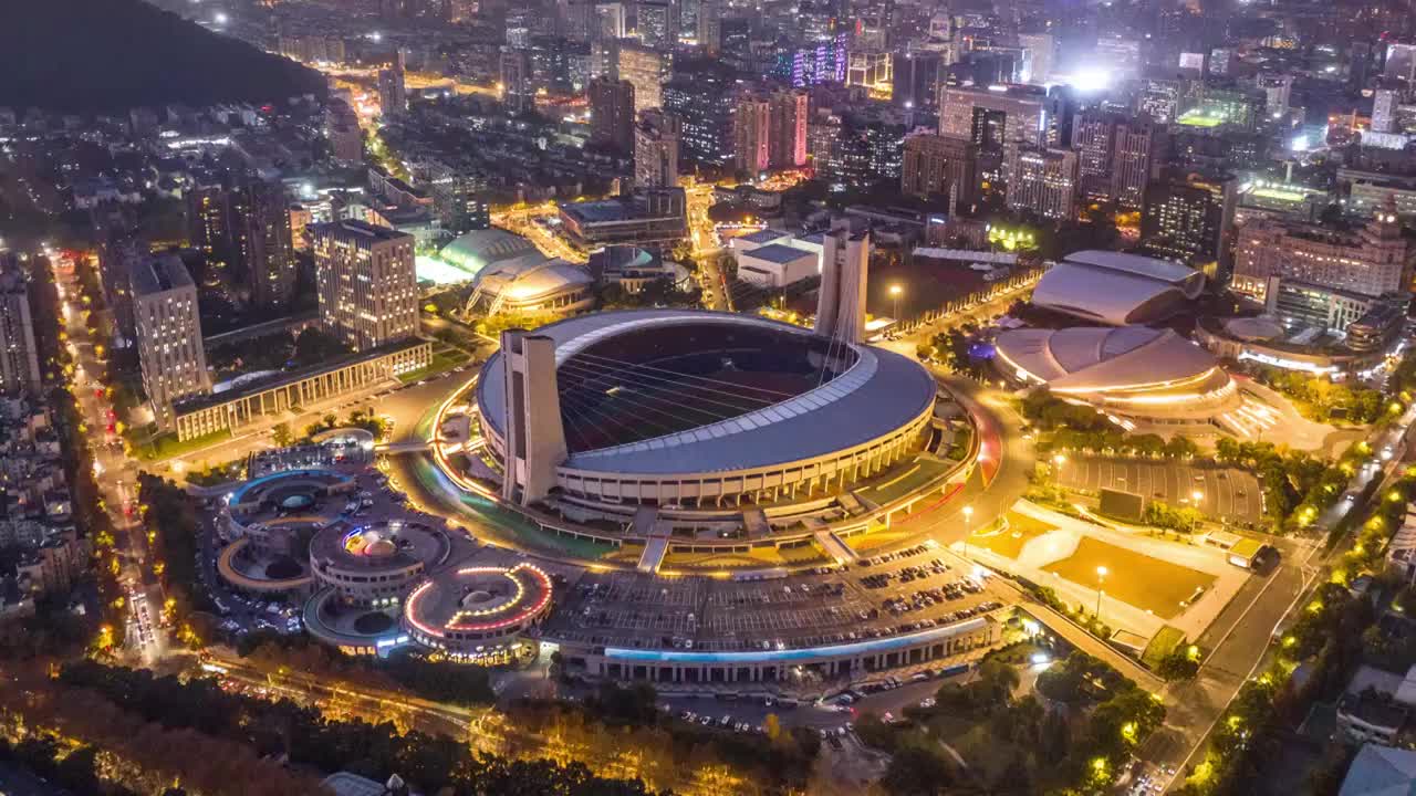 杭州亚运会比赛场馆黄龙体育中心夜晚航拍延时视频购买