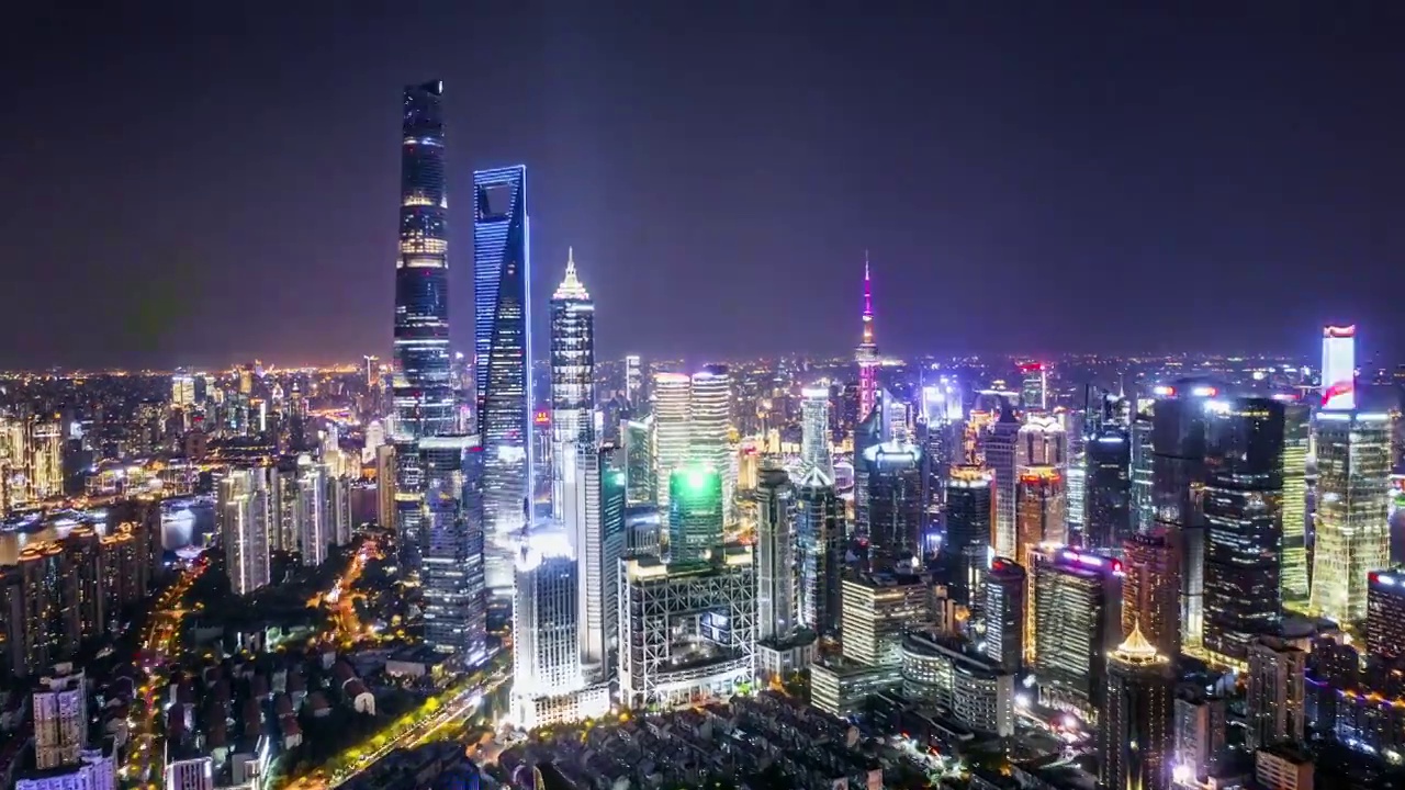 航拍上海城市建筑风光夜景视频下载