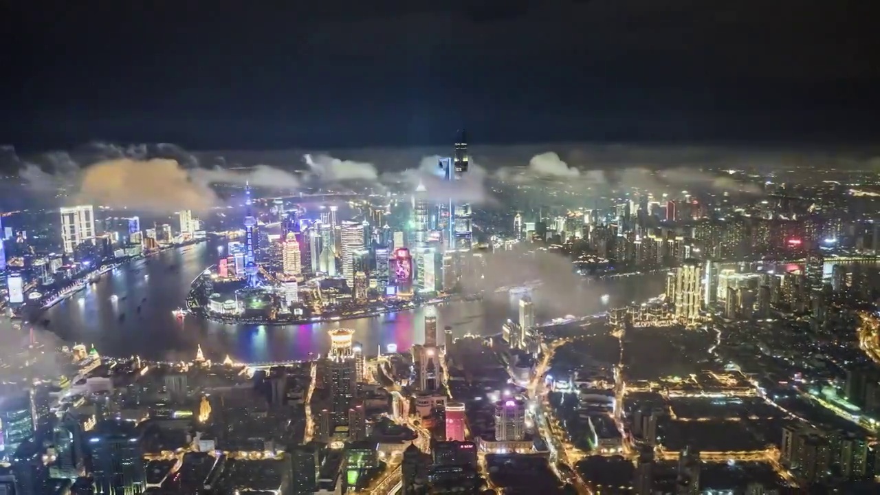 航拍上海城市建筑风光平流雾夜景视频下载