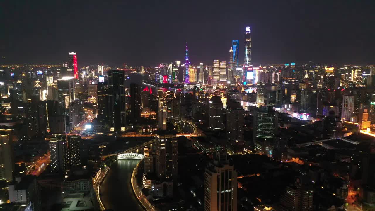 航拍上海城市建筑风光夜景视频素材