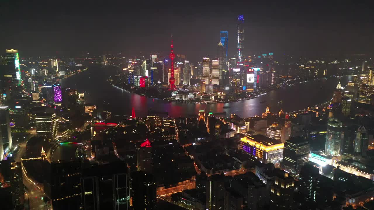 航拍上海城市建筑风光夜景视频素材