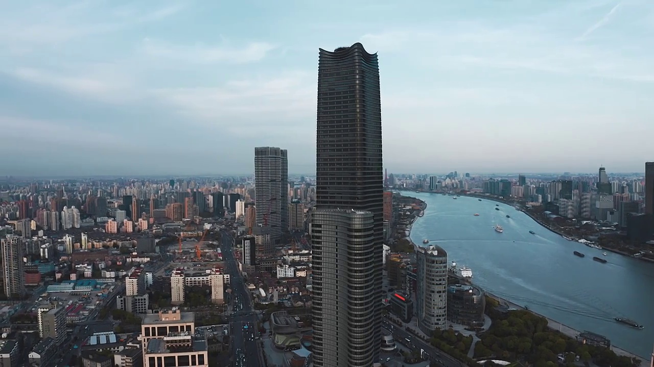 航拍上海浦西白玉兰广场视频素材