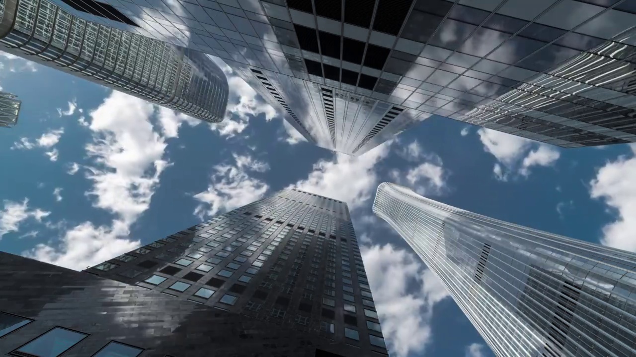 低视角北京CBD地标摩天大楼建筑群视频下载