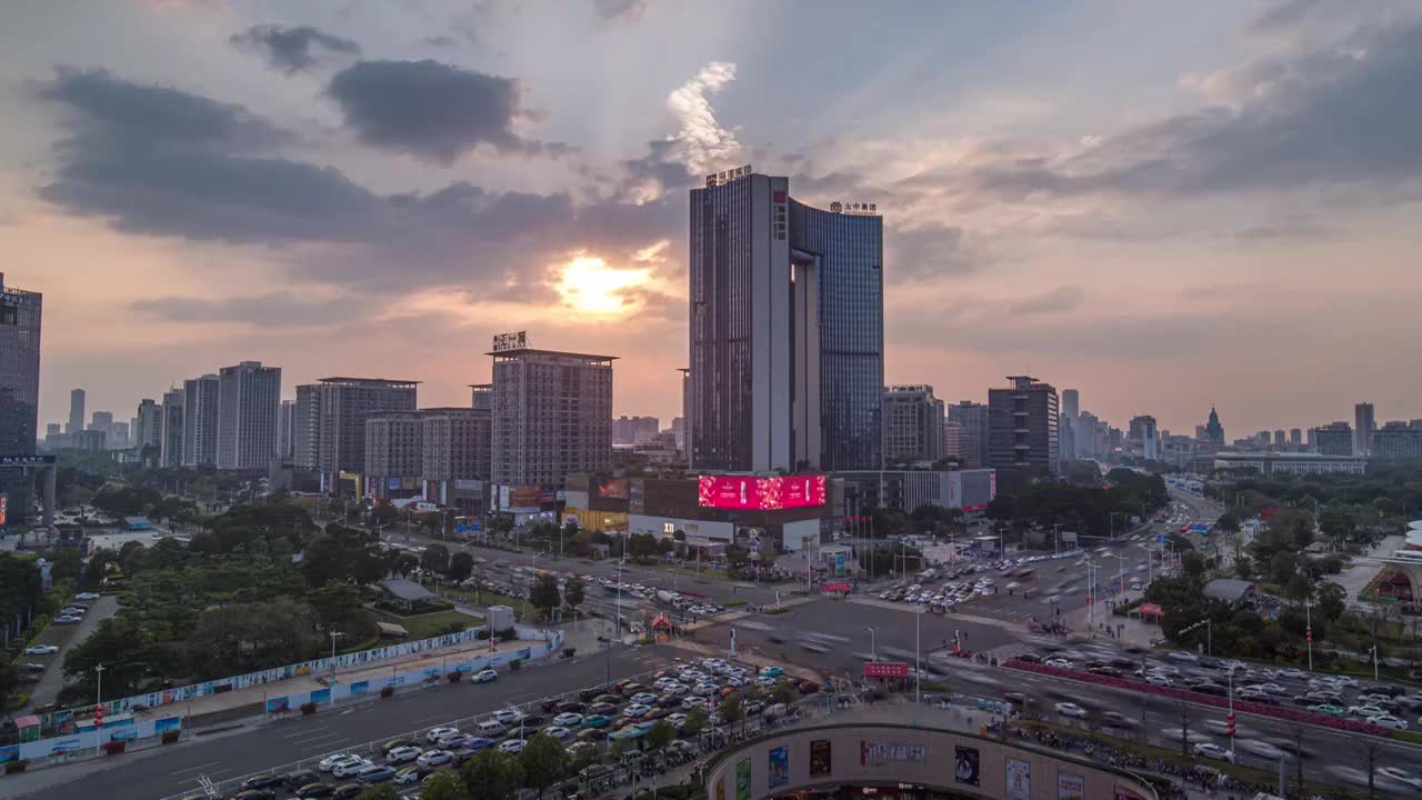 东莞市第一国际商业中心区日落延时摄影视频下载