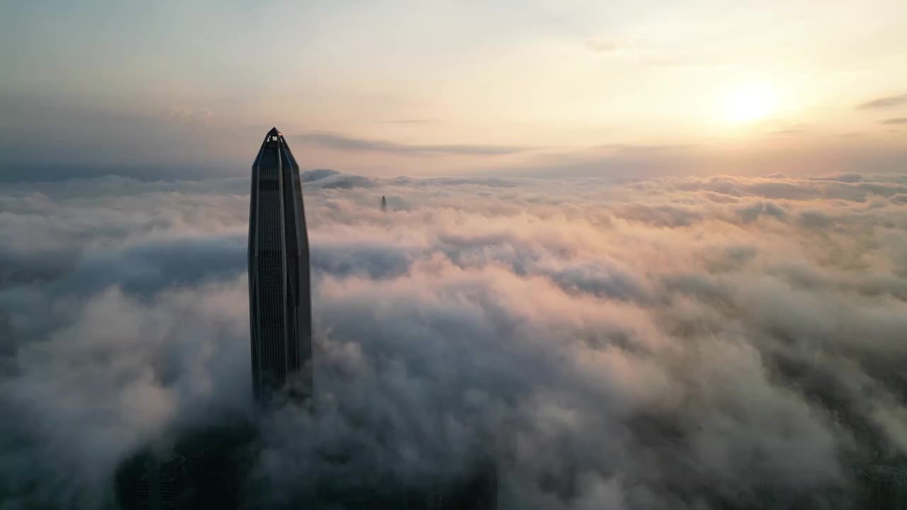 深圳平安金融中心云海日出平流雾视频素材