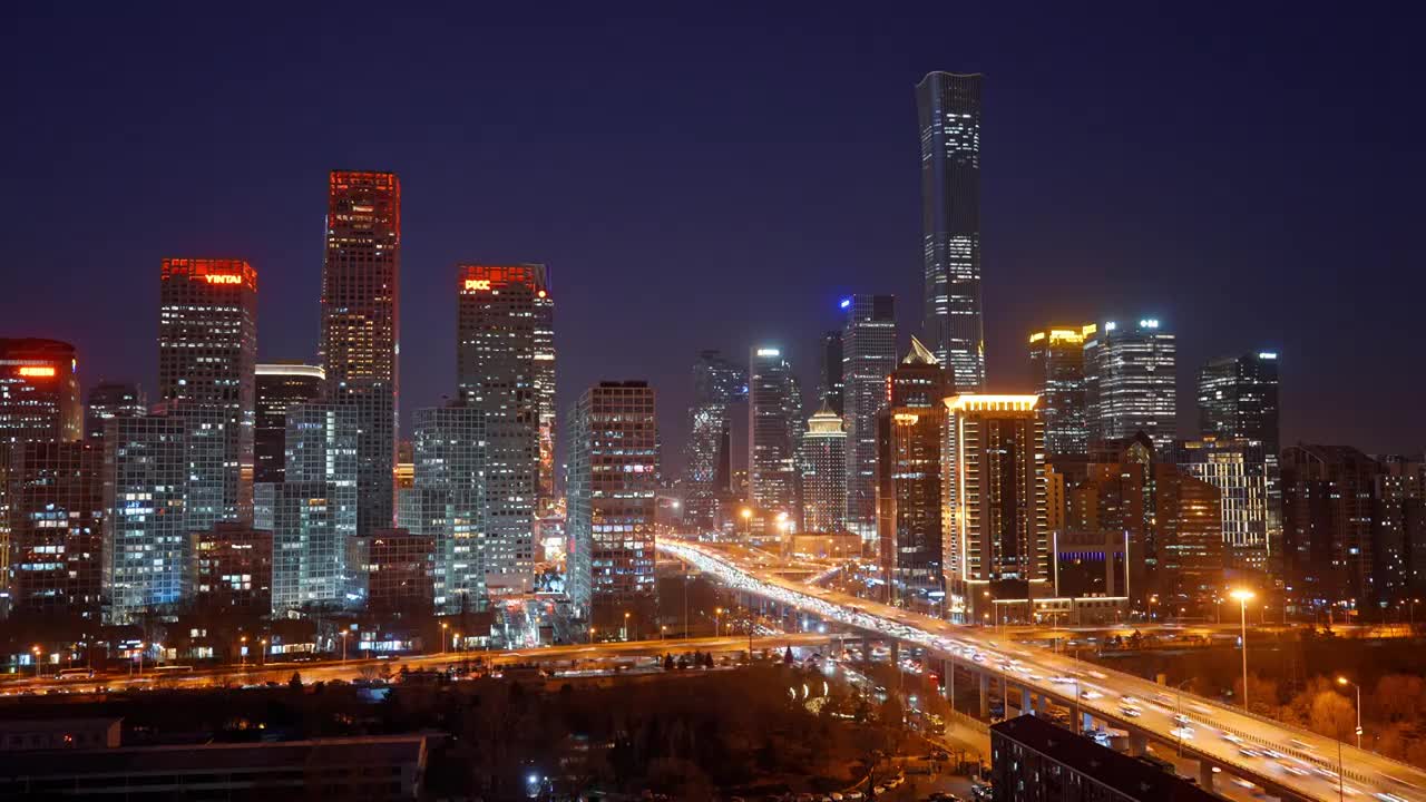 北京CBD城市夜景车流视频素材