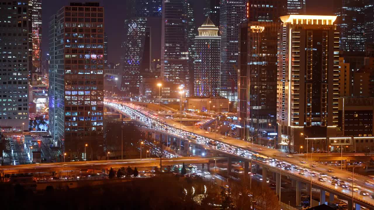 北京CBD城市夜景车流视频素材