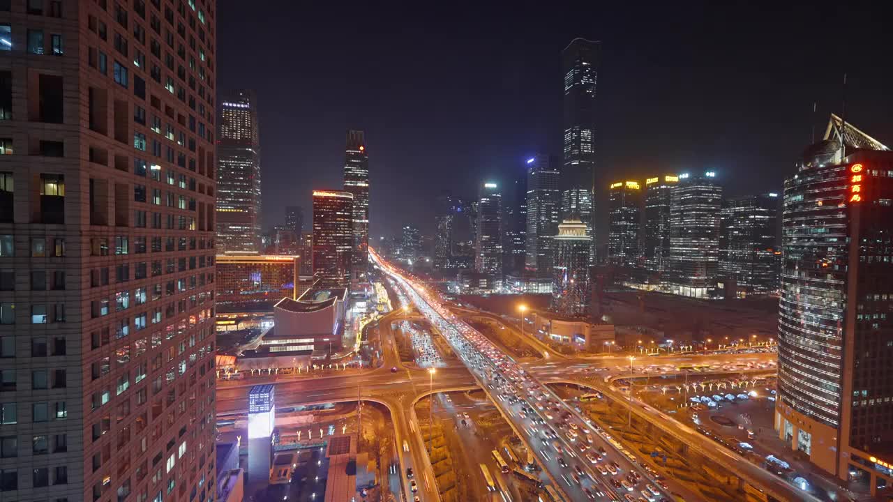 北京国贸桥夜景车流视频素材