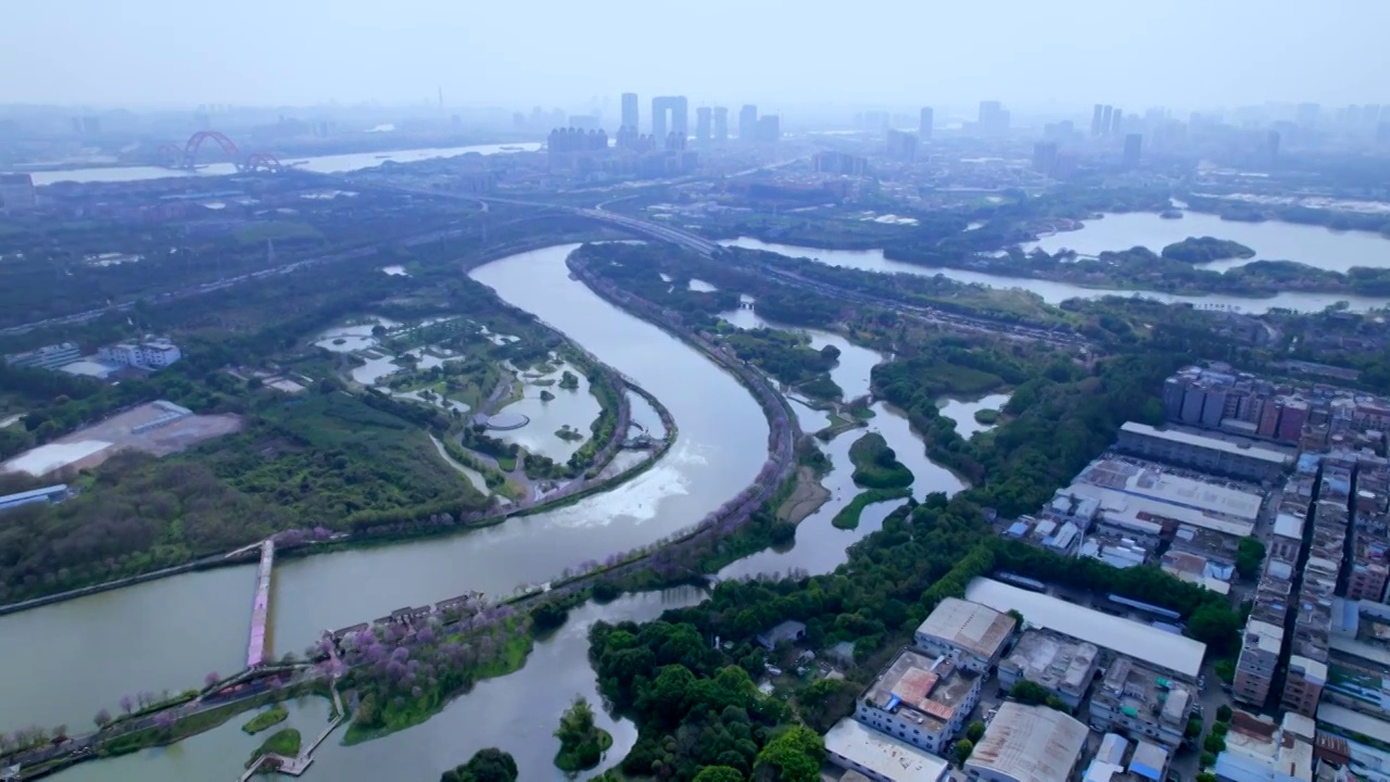 广州海珠国家湿地公园与海珠湖河流航拍风光视频素材